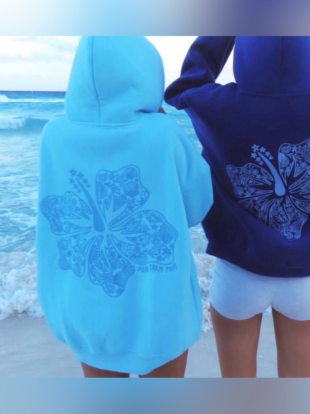Pink Palm Puff Aqua Embroidered Hibiscus hoodie 🌺